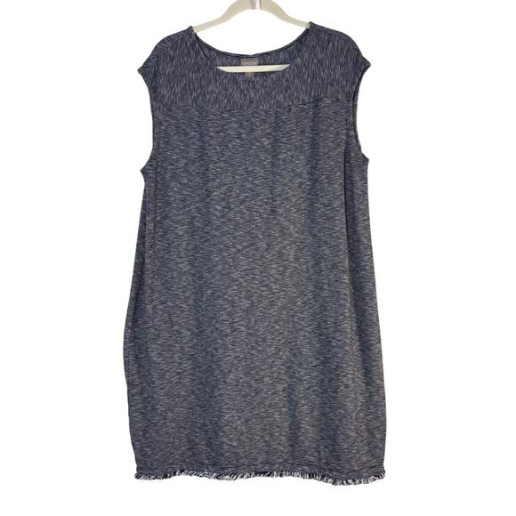 Chico's Dresses & Skirts - Chicos Textured Knit Sleeveless Sheath Dress Frayed Hem Black White Shift XL
